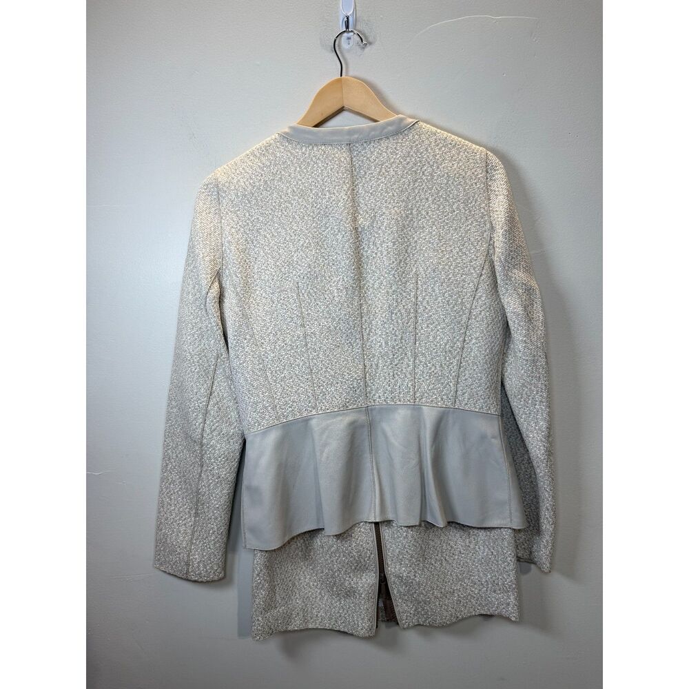 Lafayette 148 Women's Size 4 Cream Tweed Blazer Jacket & Skirt Set Leather Trim - Picture 2 of 10